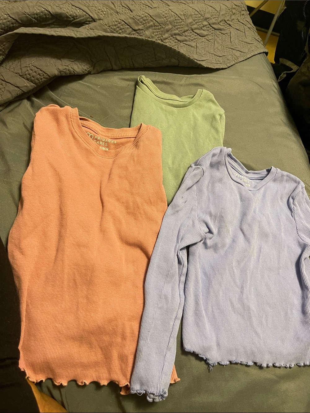 Primark Kids Ribbed Long Sleeve Tops - Peach, Sage, Lavender
